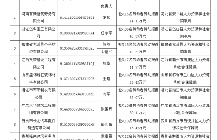 人力資源和社會(huì)保障部公布一批拖欠農(nóng)民工工資失信聯(lián)合懲戒對(duì)象名單